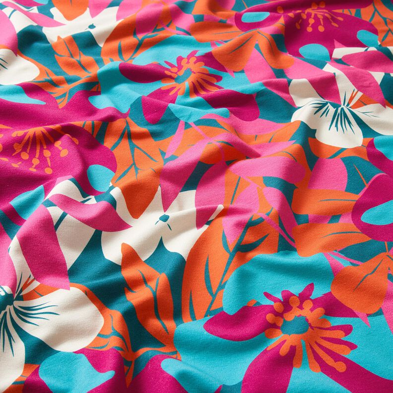 French Terry Sommersweat grosse Blumen – petrol, image number 2