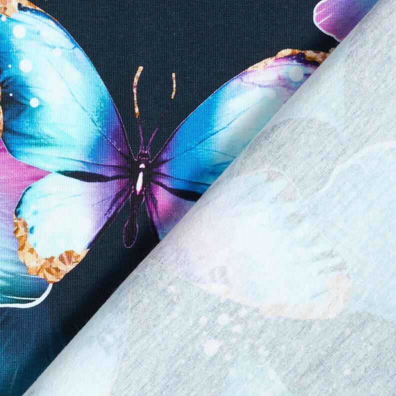 Baumwolljersey Ginkgo Butterflies | Glitzerpüppi  – nachtblau,  image number 4
