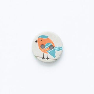Knopf mit Vogelmotiv 2-Loch [ Ø 15 mm ] – wollweiss/orange, 