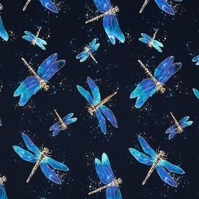 Baumwolljersey Libellen | Glitzerpüppi – nachtblau/helltürkis, 