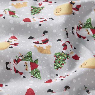 Baumwollstoff Cretonne fröhliche Weihnachtsmänner – nebelgrau, 