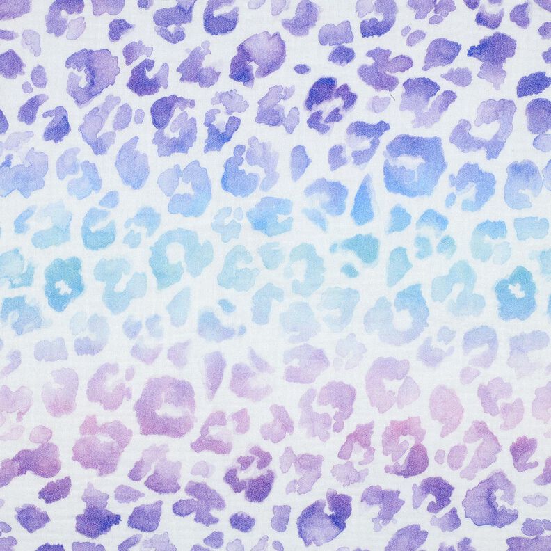 Musselin/ Doppel-Krinkel Gewebe Farbverlauf Leo Print Digitaldruck | Poppy Fabrics – weiss/blaulila, image number 1