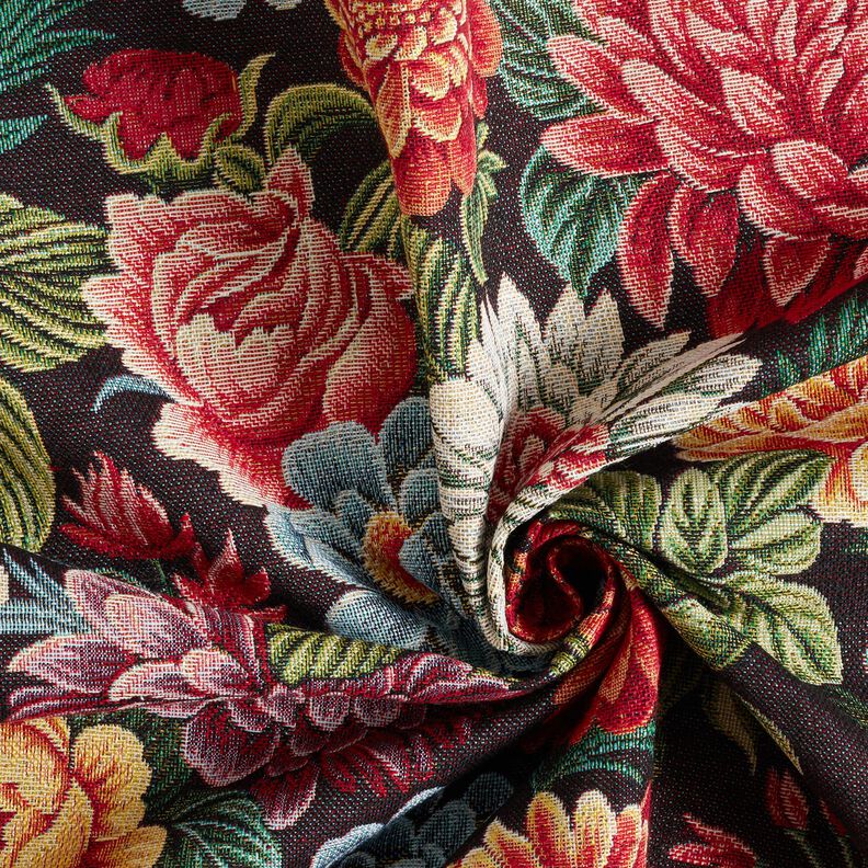 Dekostoff Gobelin große Blumen – schwarz/rot, image number 3
