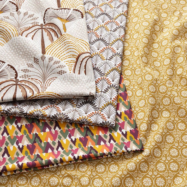 Baumwollstoff Cretonne Fächer – taupe/elfenbein,  image number 5