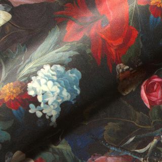 Dekosamt Digitaldruck romantische Blumen – dunkelgrün, 
