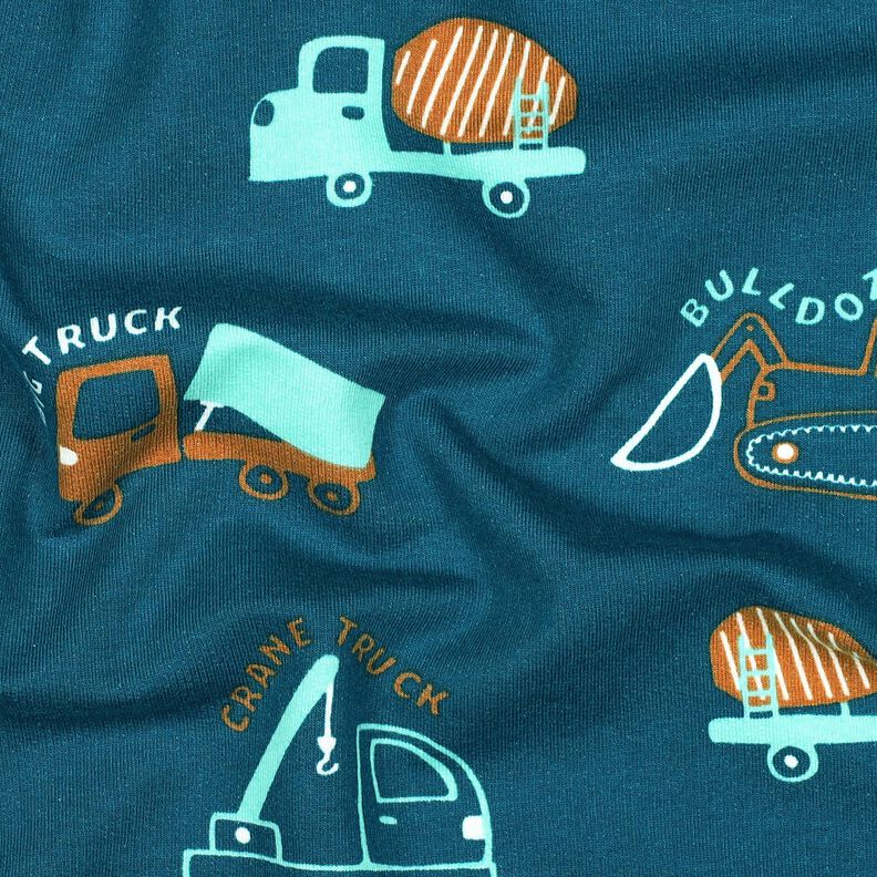 Sweatshirt angeraut Baufahrzeuge | Poppy Fabrics – ozeanblau/eukalyptus,  image number 2