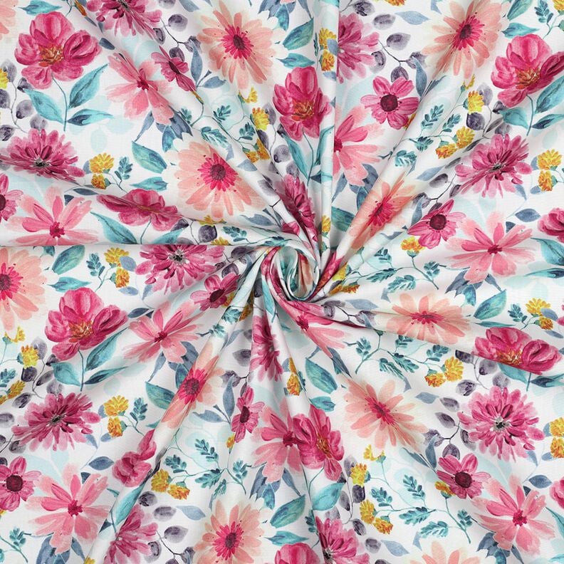 Baumwoll Popeline Blumen &ndash; weiss,  image number 3