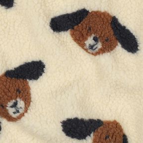 Teddyplüsch Hundeköpfe | Poppy Fabrics – hellbeige/schwarzbraun, 
