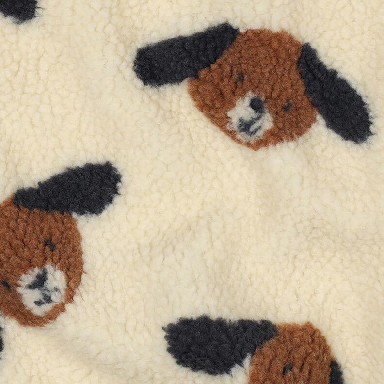 Teddyplüsch Hundeköpfe | Poppy Fabrics – hellbeige/schwarzbraun, image number 2
