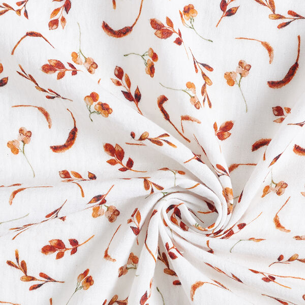 Musselin/ Doppel-Krinkel Gewebe Blumen und Früchte – weiss, image number 3