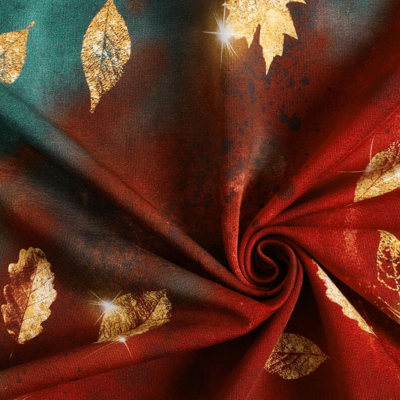 French Terry Sommersweat goldener Herbst | Glitzerpüppi – blautanne/burgunder, image number 3