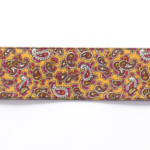 Gummiband Paisley  [ 3,5 cm ] – gelb/dunkelbraun,  image number 1