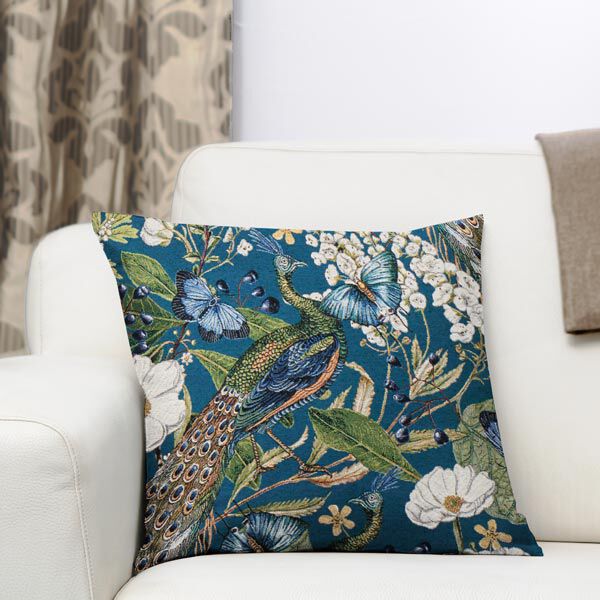 Dekostoff Gobelin Pfau – petrol