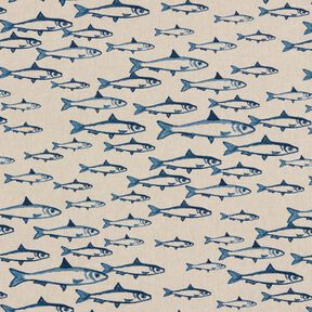 Dekostoff Halbpanama Fischschwarm – natur/marineblau, 