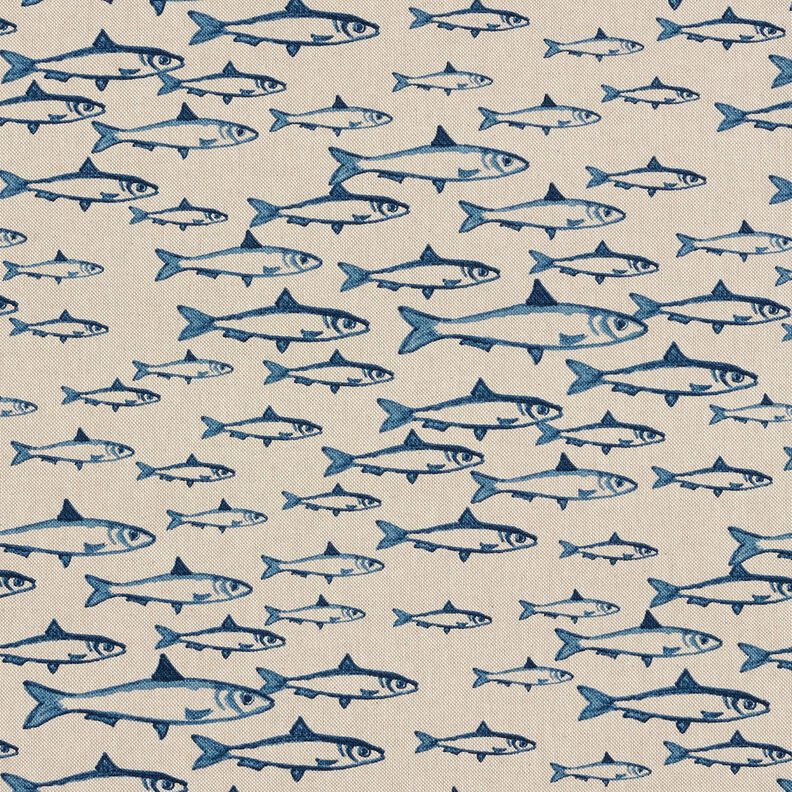Dekostoff Halbpanama Fischschwarm – natur/marineblau,  image number 1