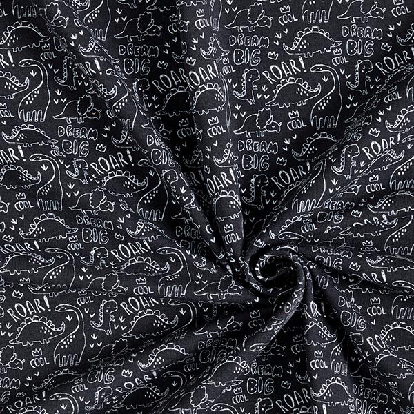 Baumwolljersey Skribbel-Dinos – schwarz/weiss | Reststück 50cm