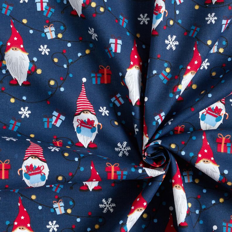 Baumwollstoff Popeline Weihnachtszwerge – marineblau/rot, image number 3