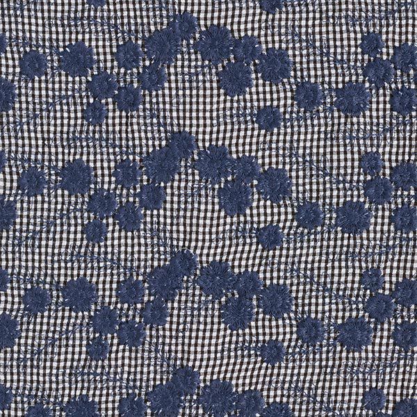 Polyesterstoff Crashed Karo mit Blumenstickerei – marineblau/weiss | Reststück 100cm