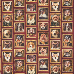 Dekostoff Halbpanama Hunde Portraits – karminrot/gold, 