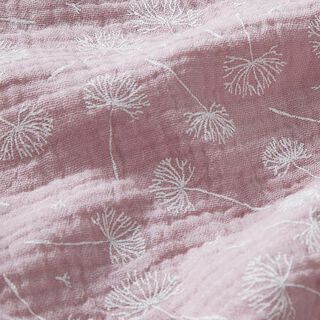 Musselin/ Doppel-Krinkel Gewebe Pusteblumen – rosa/weiss | Reststück 50cm