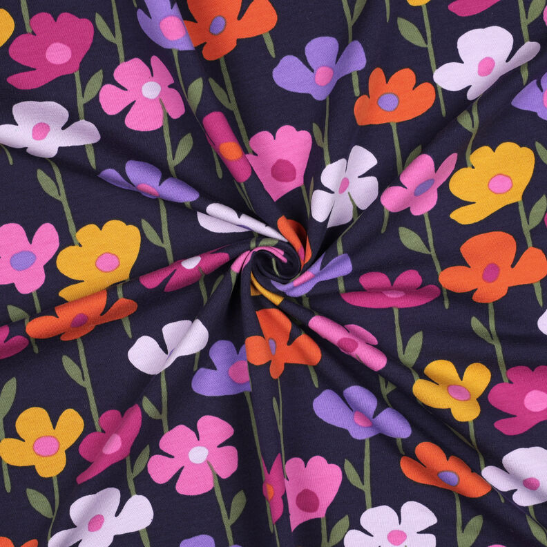 French Terry Sommersweat bunte Blumen | Poppy Fabrics – marineblau,  image number 3