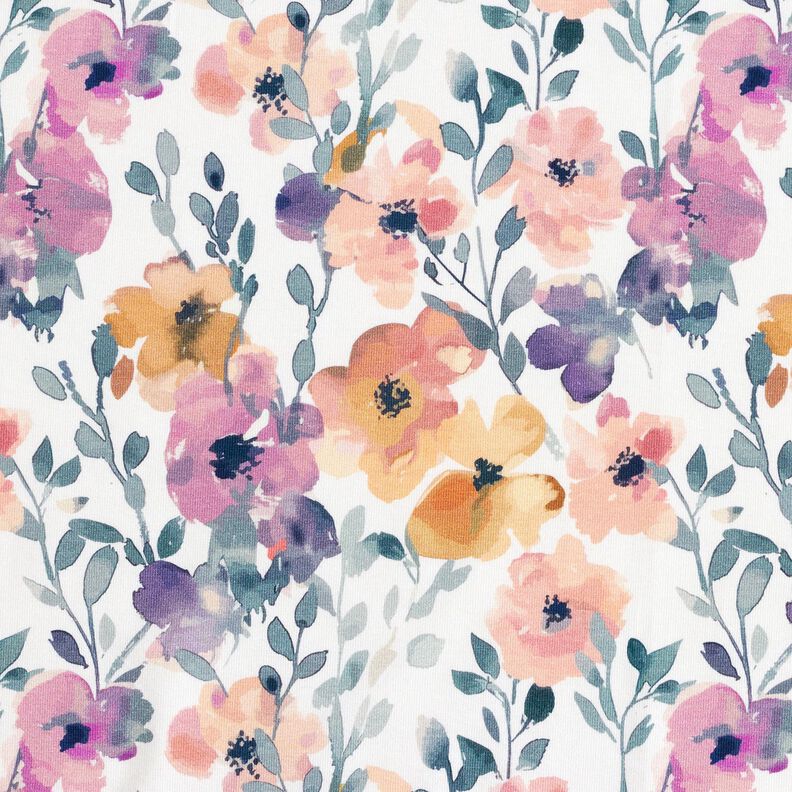 GOTS Baumwolljersey Aquarell Blumenwiese Digitaldruck – elfenbein,  image number 1