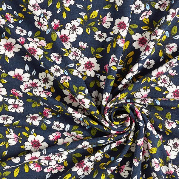 Modaljersey Blumen| by Poppy – marineblau | Reststück 100cm