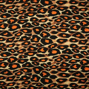 Viskosejersey große Leoflecken – braun/orange, 