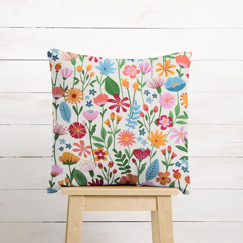 Dekostoff Halbpanama kunterbunte Blumen – elfenbein/pastellviolett,  image number 9