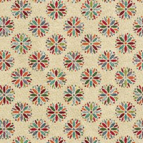 Dekostoff Gobelin kleine Blumen-Mandalas – hellbeige/rot, 