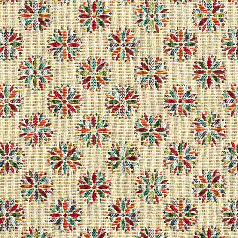 Dekostoff Gobelin kleine Blumen-Mandalas – hellbeige/rot,  image number 1