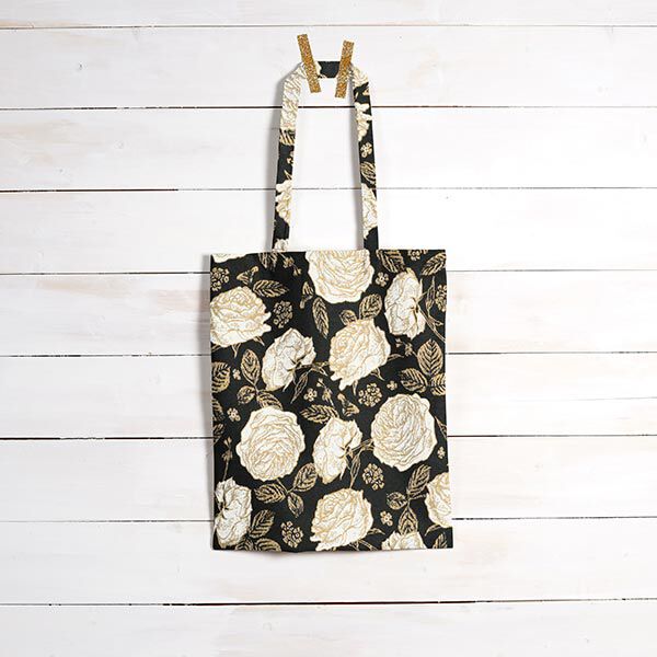 Dekostoff Jacquard Rosen – schwarz/gold, image number 6