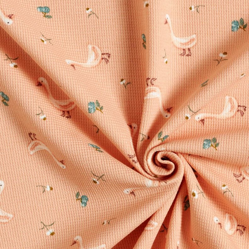 Waffeljersey Gänse und Blumen – lachs, image number 3