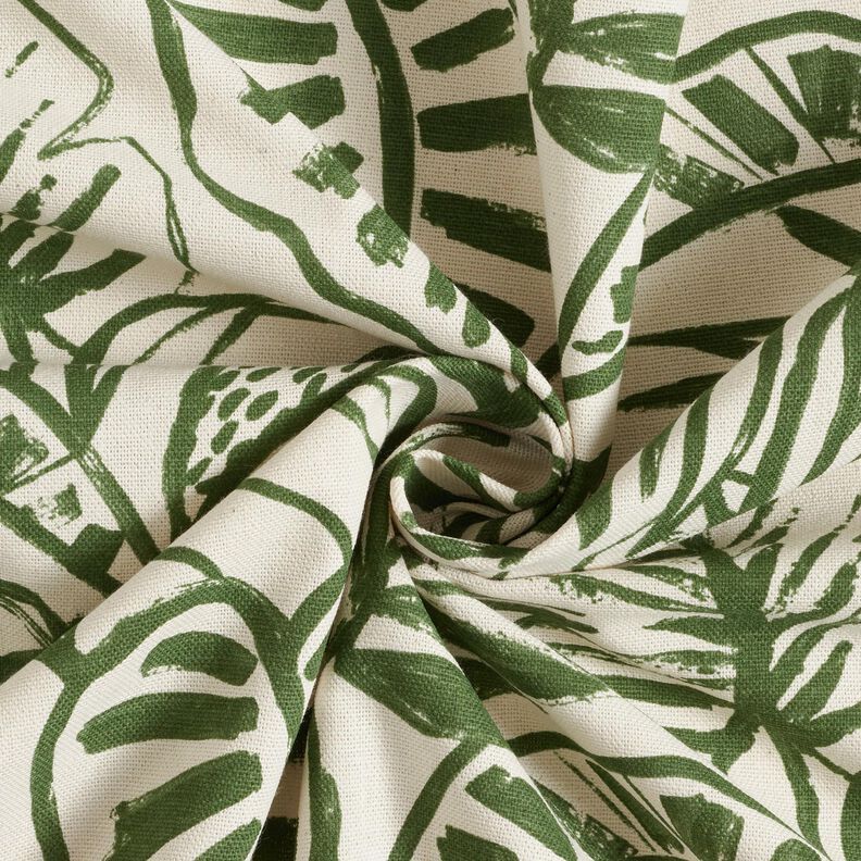 Dekostoff Halbpanama gemalte Monstera – creme/pinie,  image number 3