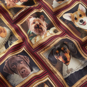 Dekostoff Halbpanama Hunde Portraits – karminrot/gold, 