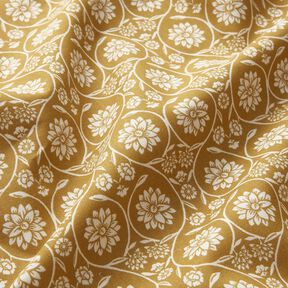 Baumwollstoff Cretonne Blumen und Ranken – senf/weiss, 