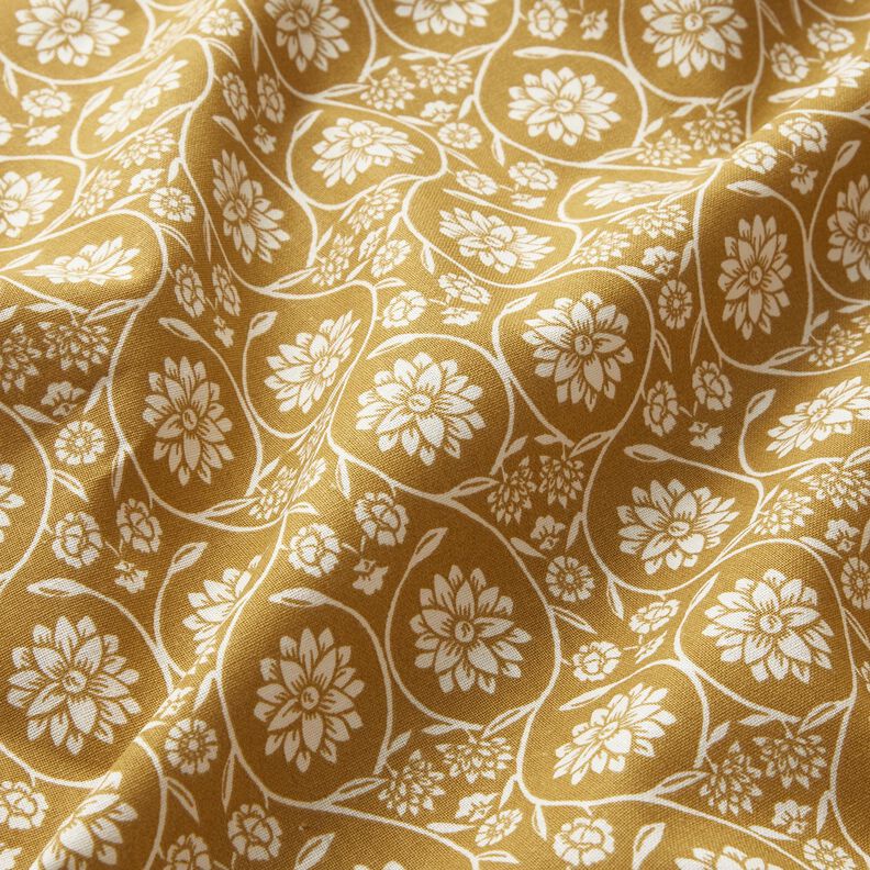 Baumwollstoff Cretonne Blumen und Ranken – senf/weiss,  image number 2