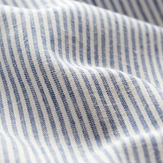 Leinen-Baumwoll-Mix Streifen schmal – jeansblau/wollweiss, 
