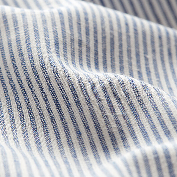 Leinen-Baumwoll-Mix Streifen schmal – jeansblau/wollweiss, image number 2