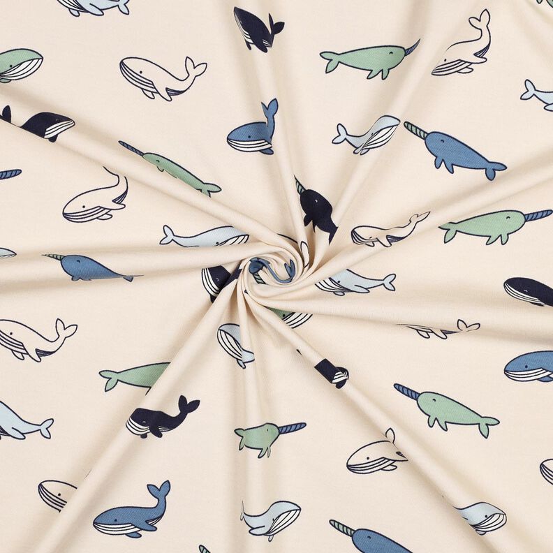 Baumwolljersey süße Wale | Poppy Fabrics – cashew/marineblau,  image number 3