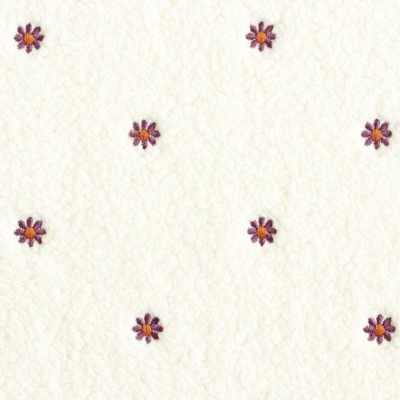 Teddyplüsch bestickte Blümchen – wollweiss/aubergine,  image number 1