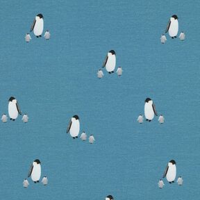 GOTS French Terry Sommersweat Pinguinfamilie Digitaldruck – jeansblau, 
