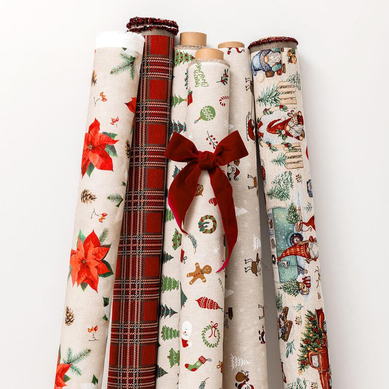 Dekostoff Gobelin weihnachtliche Wichtel – hellbeige/rot,  image number 7