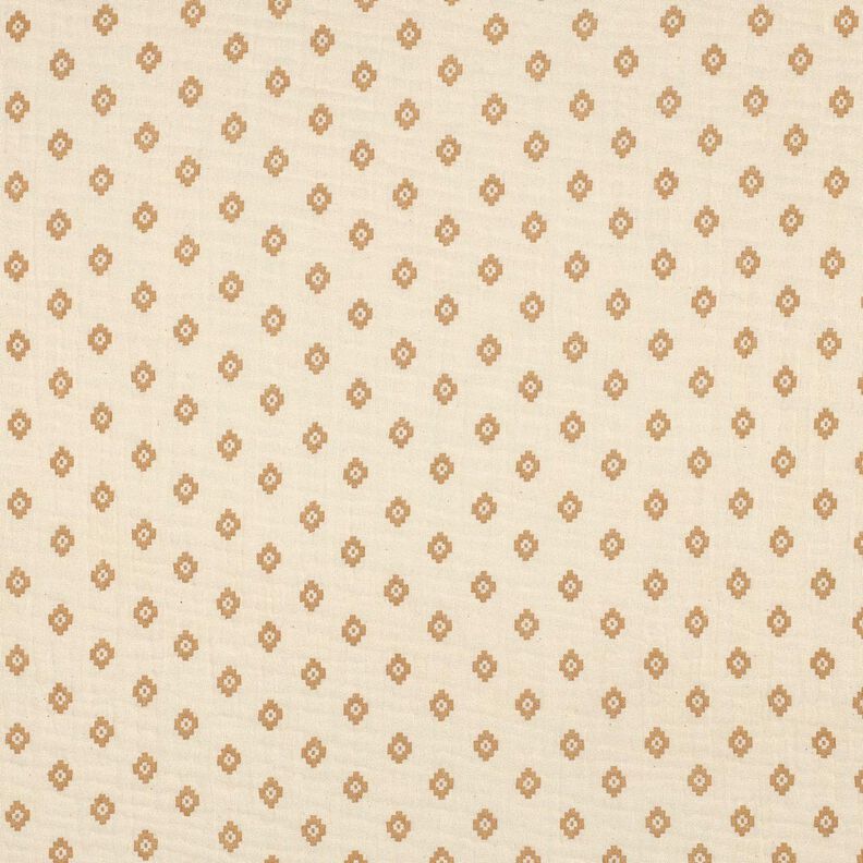GOTS Musselin/ Doppel-Krinkel Gewebe Boho Rautenmuster | Poppy Fabrics – creme/zimt, image number 1