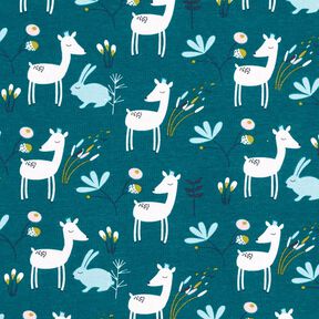 Baumwolljersey Hase & Reh – petrol, 