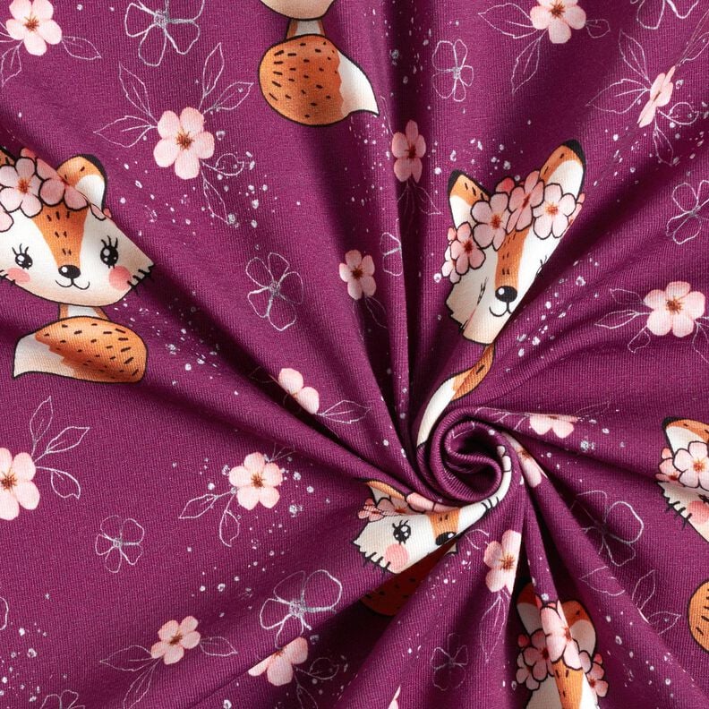 Baumwolljersey Fuchs mit Blumen | Glitzerpüppi – traube/pfirsichorange, image number 3