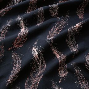 Baumwolljersey Goldfedern | Glitzerpüppi – schwarzblau/dunkelaltrosa, 