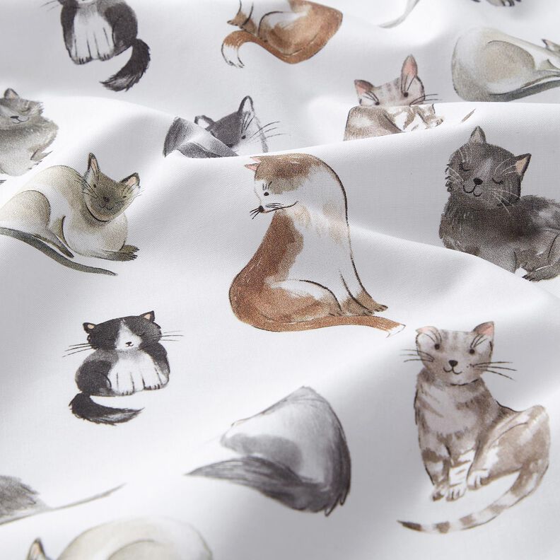 Baumwollpopeline glückliche Katzen Digitaldruck | Poppy Fabrics – weiss,  image number 2