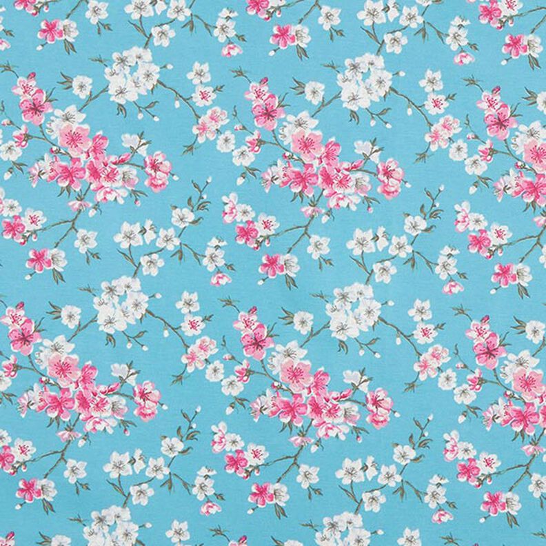 Beschichtete Baumwolle Kirschblüten – aquablau,  image number 1