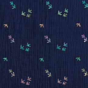 Musselin/ Doppel-Krinkel Gewebe Schwalben Foliendruck | Poppy Fabrics – nachtblau/farbmix, 